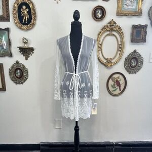 Vintage White Lace Sheer Kimono Robe – New With Tags Romantic Bridal Coverup